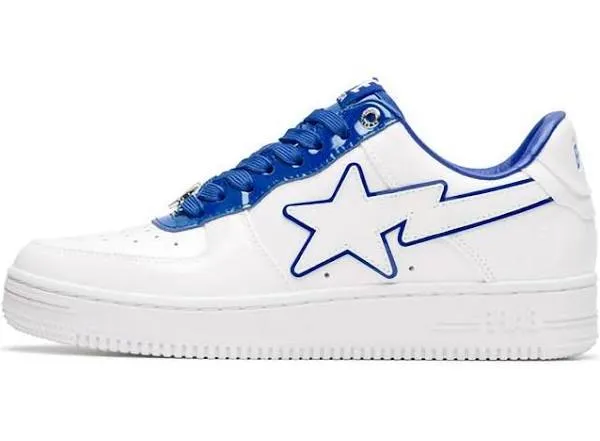 A BATHING APE BAPE STA PATENT LEATHER WHITE BLUE