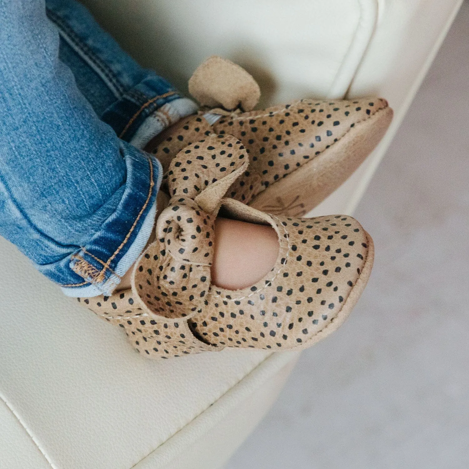 Almond Speckles Knotted Bow Baby Shoe