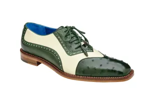 BELVEDERE SESTO Genuine Ostrich / Italian Calf Oxford Dress Shoe - Forest/Cream R54