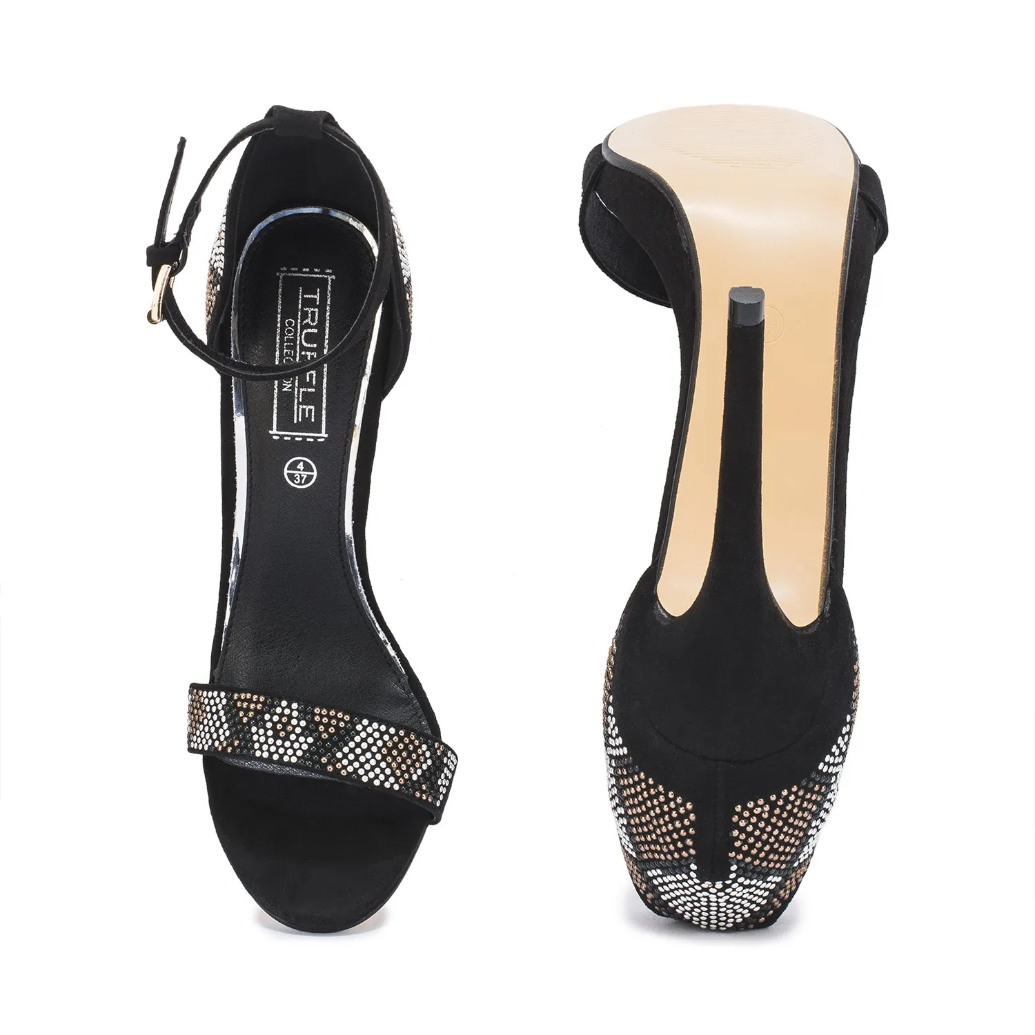 Black Embelished Detail Stiletto Sandal