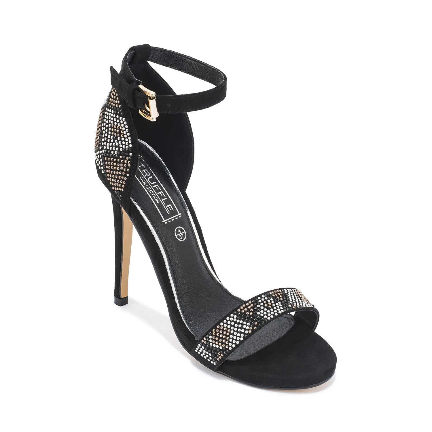 Black Embelished Detail Stiletto Sandal