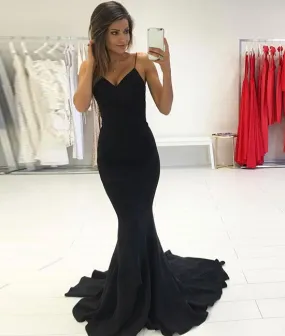 Black mermaid long prom dress, black evening dress