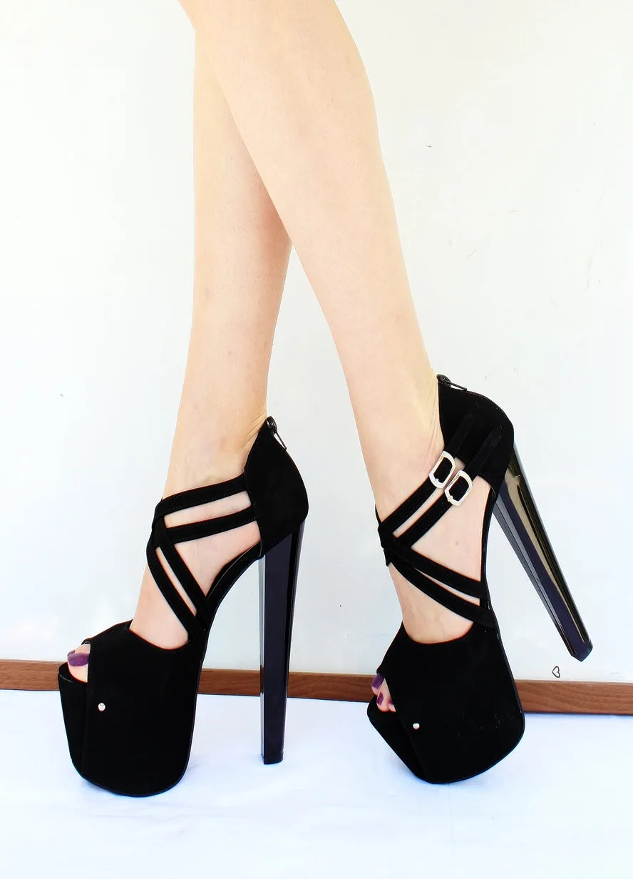 Cross Strap Black Heel Peep Toes