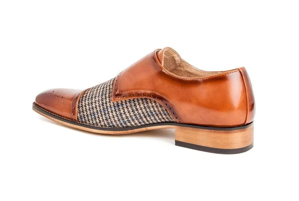 Gino Vitale Double Monk Strap Houndstooth Medallion Cap Toe Dress Shoes