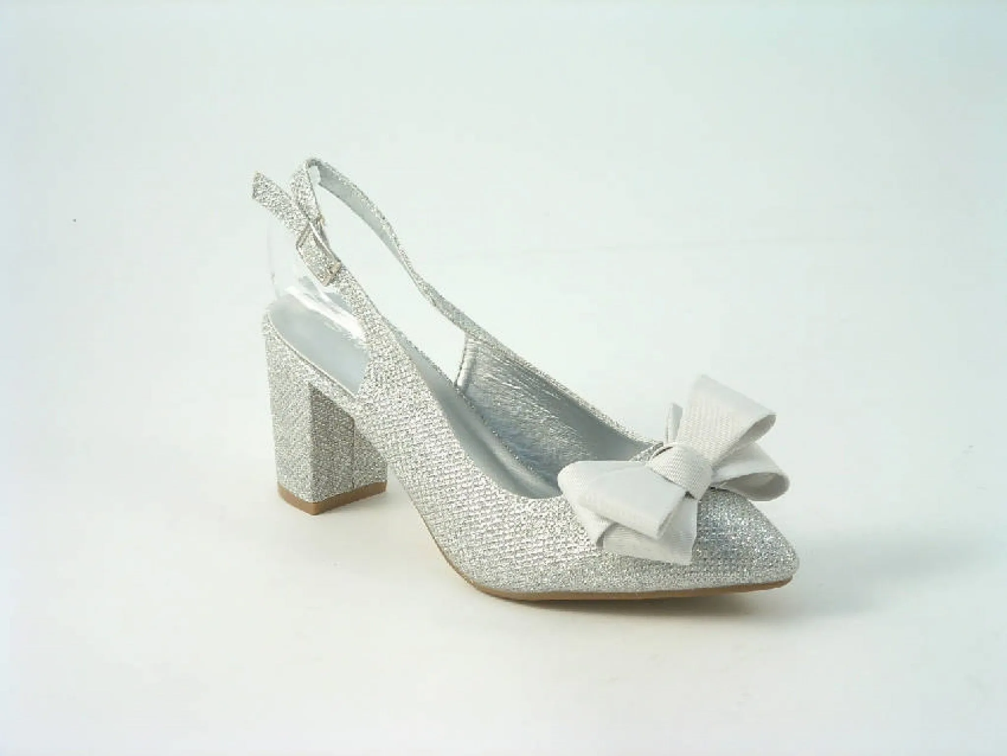 Glitz Shoes Bowed Sling Back Court Shoe With Block Heel