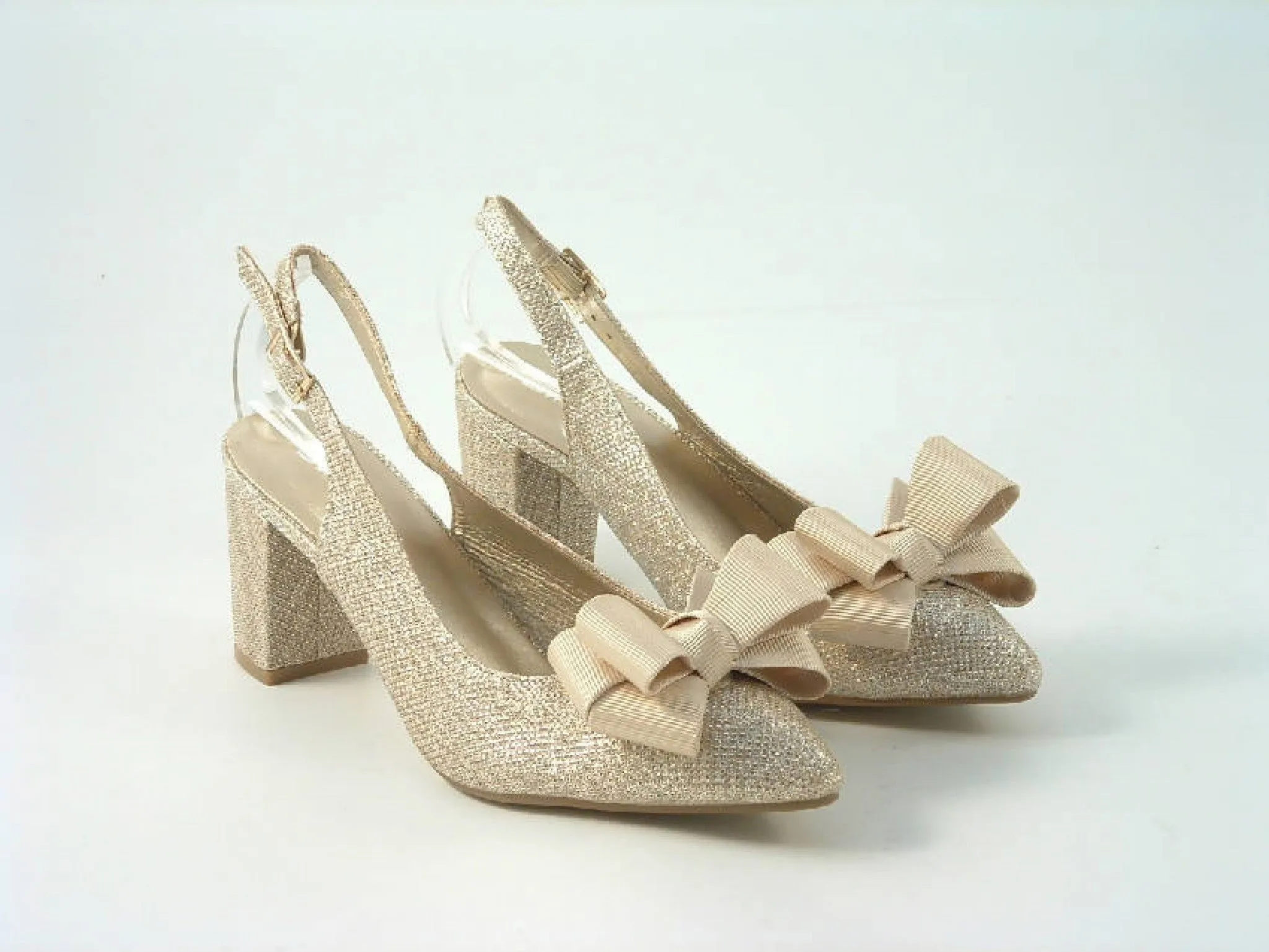 Glitz Shoes Bowed Sling Back Court Shoe With Block Heel