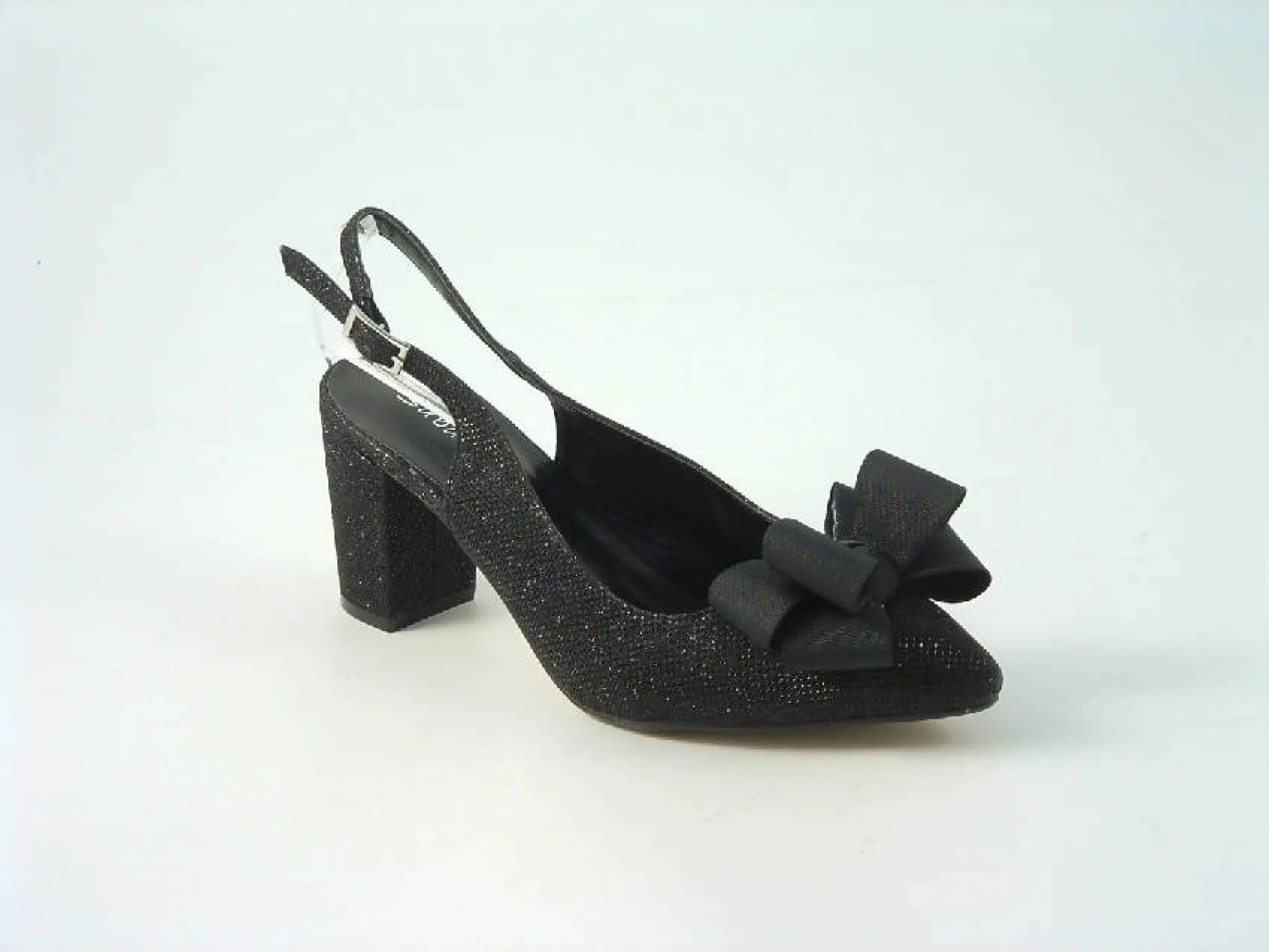 Glitz Shoes Bowed Sling Back Court Shoe With Block Heel