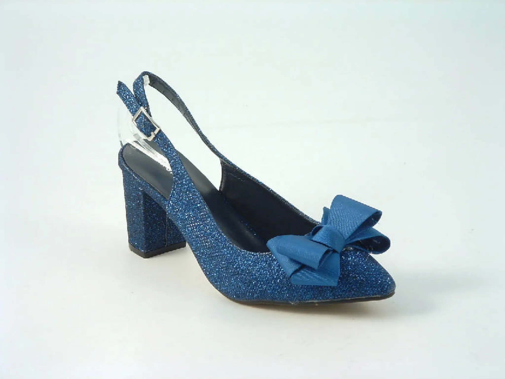 Glitz Shoes Bowed Sling Back Court Shoe With Block Heel