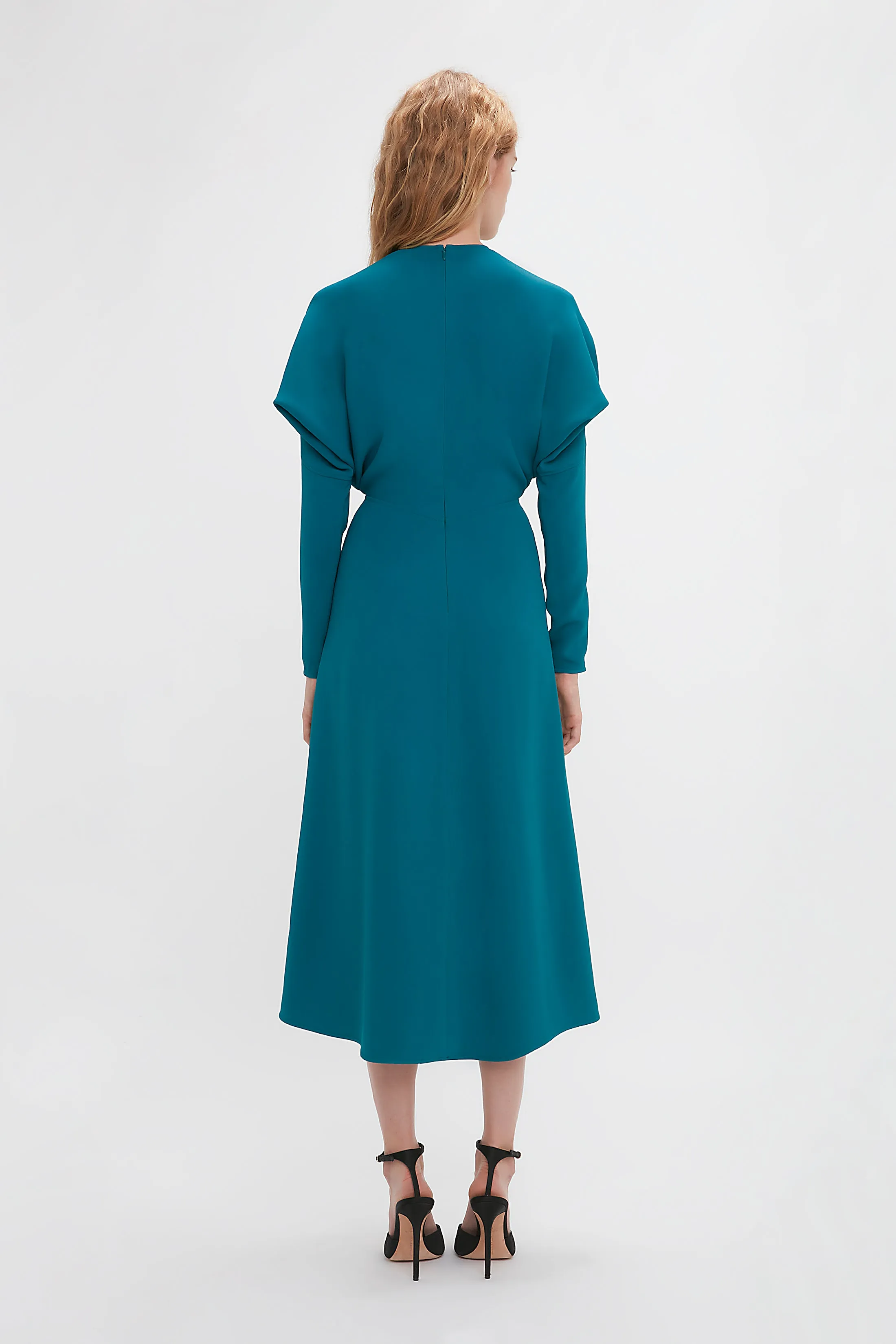 Long Sleeve Dolman Midi Dress In Petroleum