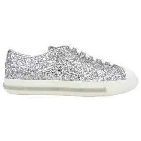 Miu Miu Metallic Silver Glitter Leather Sneakers - 38.5 IT