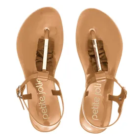 New Camel thong with material detail sandal