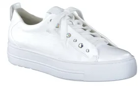 PAUL GREEN 5085 White patent leather platform trainer with diamante detail