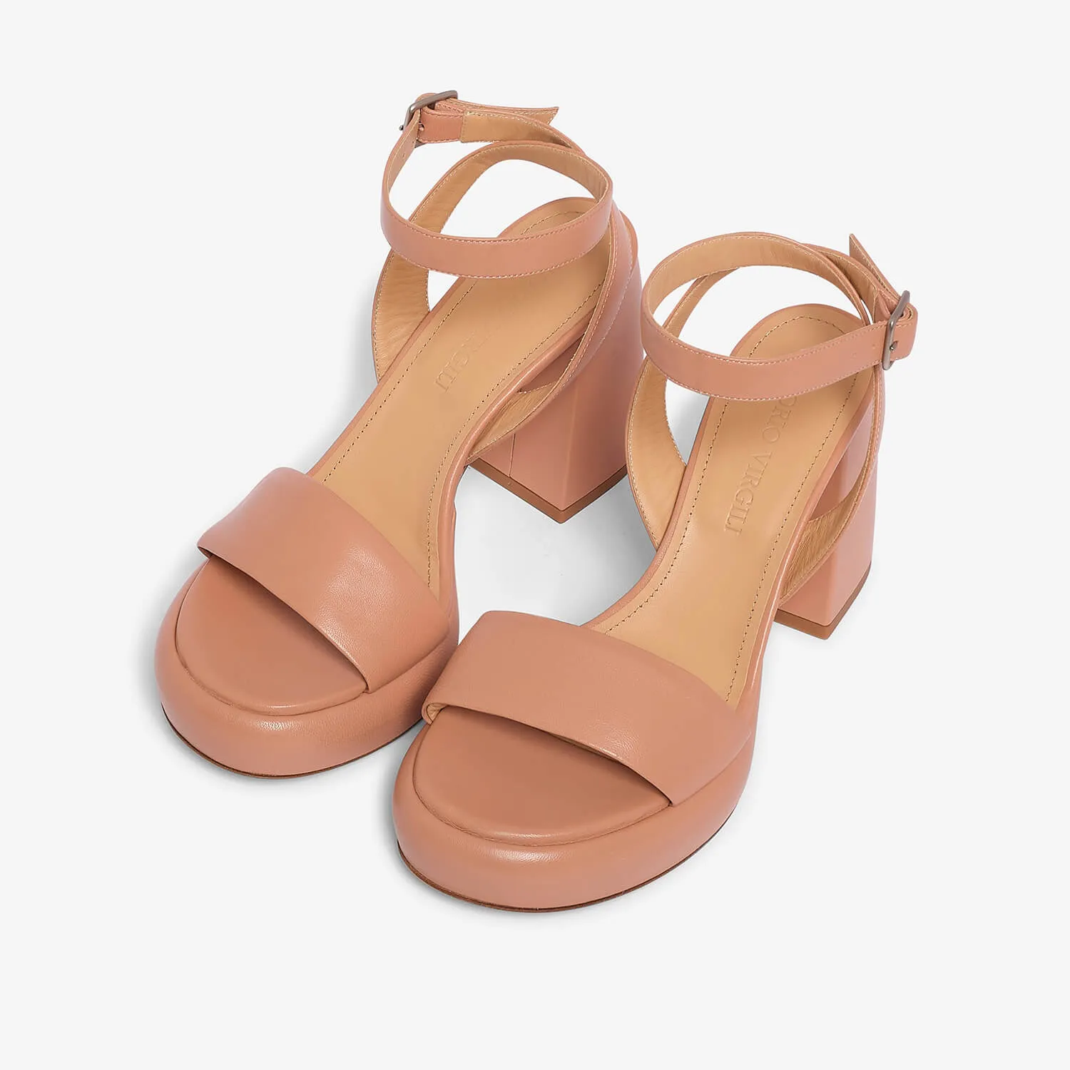 Powder pink women's goat leather platform sandal