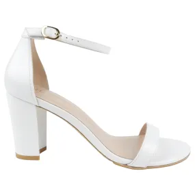 Stuart Weitzman White Smooth Calf Nearly Nude Block Heel Sandal - 8.5