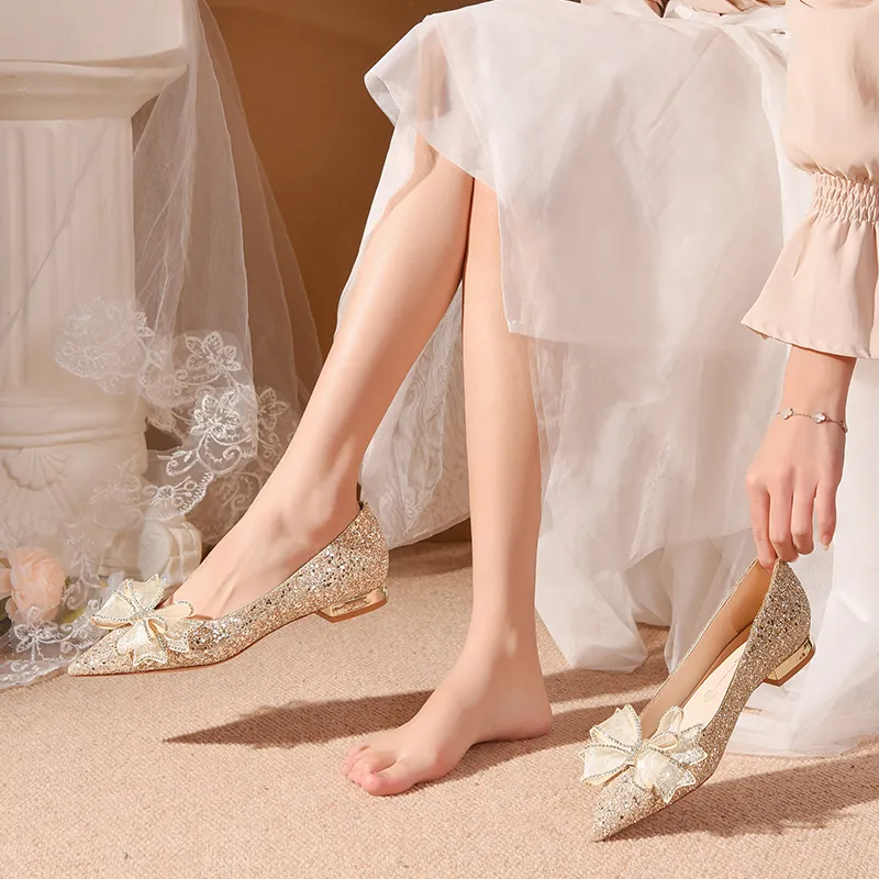 The Haren Wedding Bridal Champagne Gold Flats