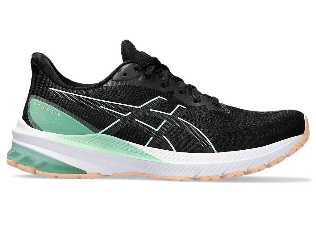 Women's Asics GT-1000 12, Black/Mint Tint, 9.5 B Medium