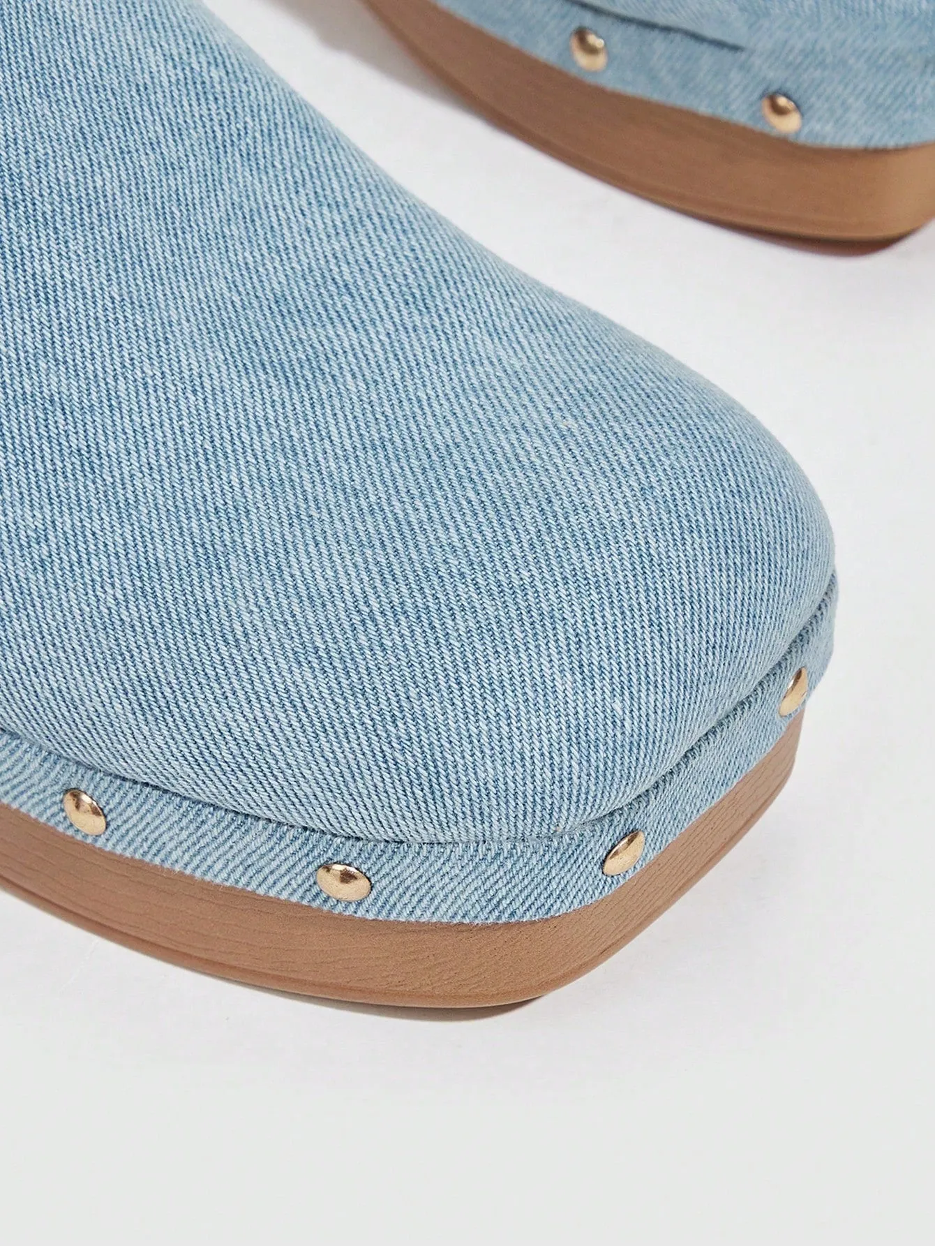 Women's Shoes Fashionable Square Toe Thick Sole Denim Blue Wedges